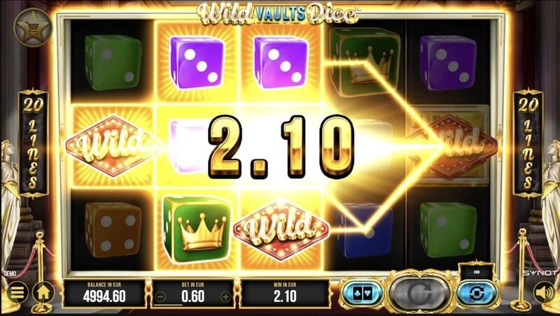 Wild Vaults Dice – galvenais ekrāns ar ruļļiem un glabātavu