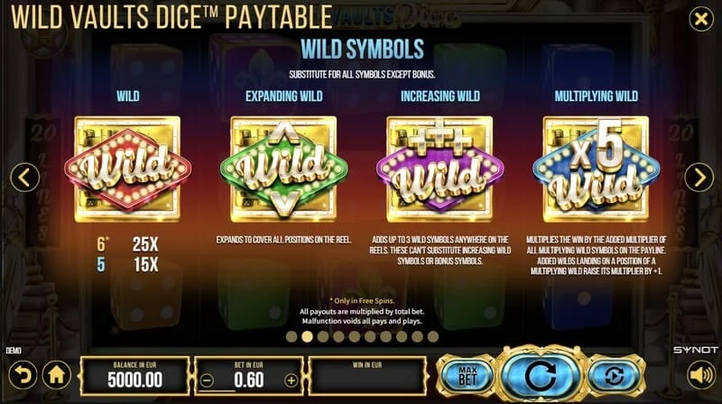 Wild Vaults Dice – bezmaksas griezienu sākšana ar trim Vault simboliem